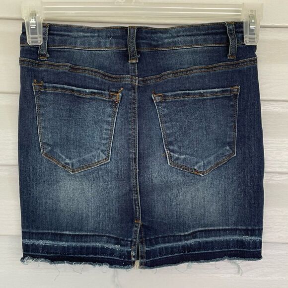 KanCan Denim Jean Mini Skirt Size 1/24 – Raw Hem, Stretch Fit - Picture 2 of 12
